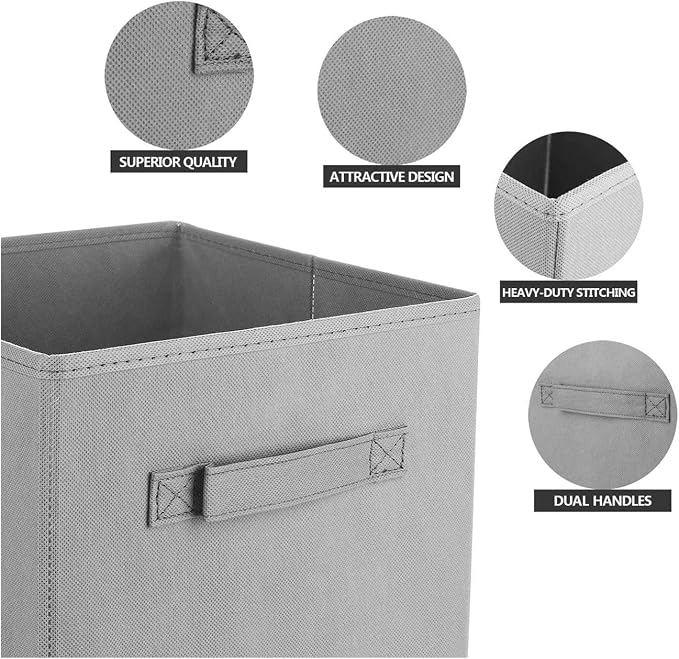 Basic Fabric Storage Bins 10.6 x 10.6 x 11 Storage Cubes 1 Pack Grey | Foldable Clothing Storage Bins, Reinforced Handles, Sturdy, Lightweight, Space-Saving, For Closet, Shelf, Nursery And Bedroom