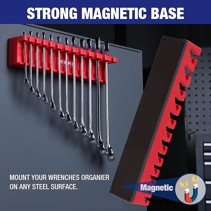 WORKPRO 2-Piece Magnetic Wrench Organizer, 24 Slots Wrench Holder | Fits SAE (5/16" to 3/4") and Metric (9 mm to 20 mm), Premium Quality Wrench Rack Set to Keep Wrenches Organized