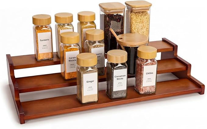 Spice Rack Kitchen Cabinet Organizer-18-Inch Bamboo Spice Organizer for Kitchen Countertop, Cabinet, and Pantry Storage (Walnut, L)