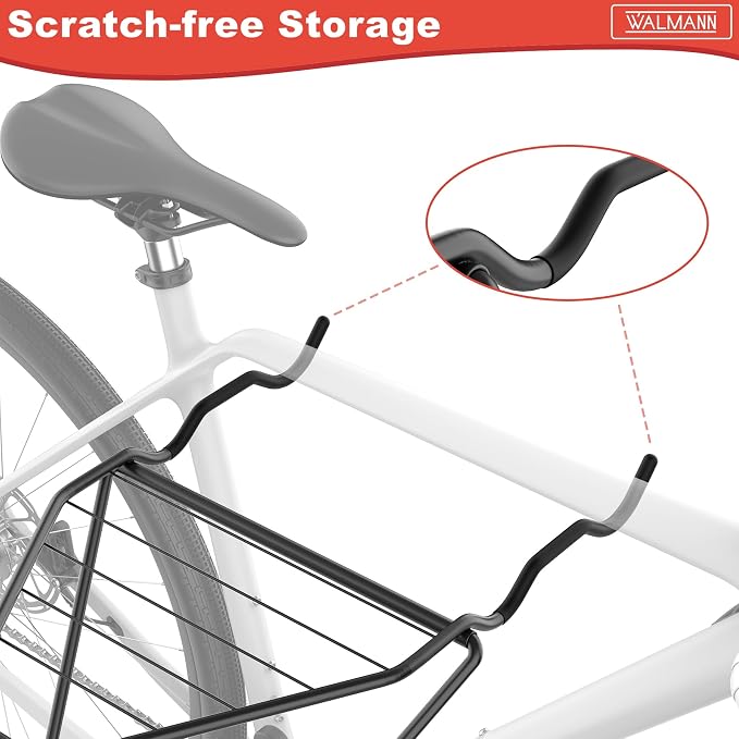 WALMANN Wall Mounted Horizontal Bike Rack, Foldable Space Saving Bicycle Storage Solution for 2 Bikes, Indoor Bike Storage for Garage