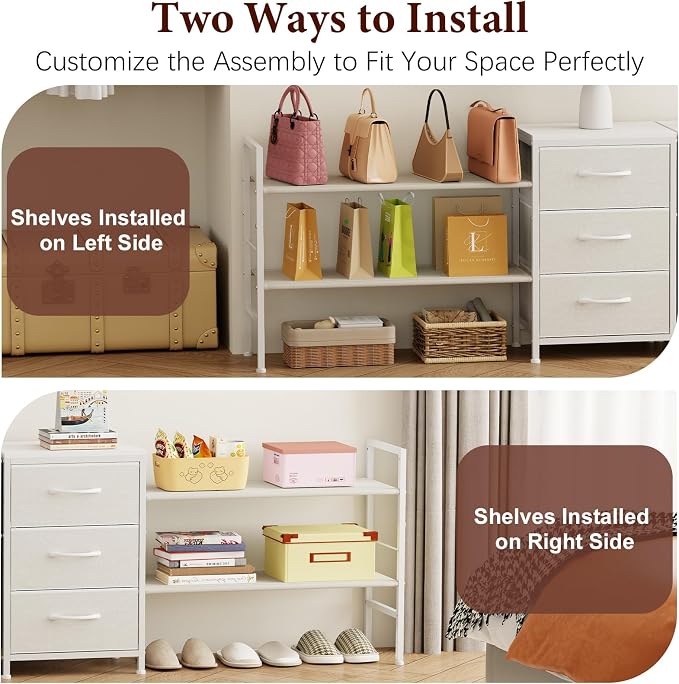 Hongtamoya Closet Organizers and Storage, Adjustable Shelves,3 Drawer White | Closet Organizer Drawer Dresser for Closet, Clothes Shelves with 5-Level Height Adjustment, Shoe Rack for Wardrobe(43.77 in)