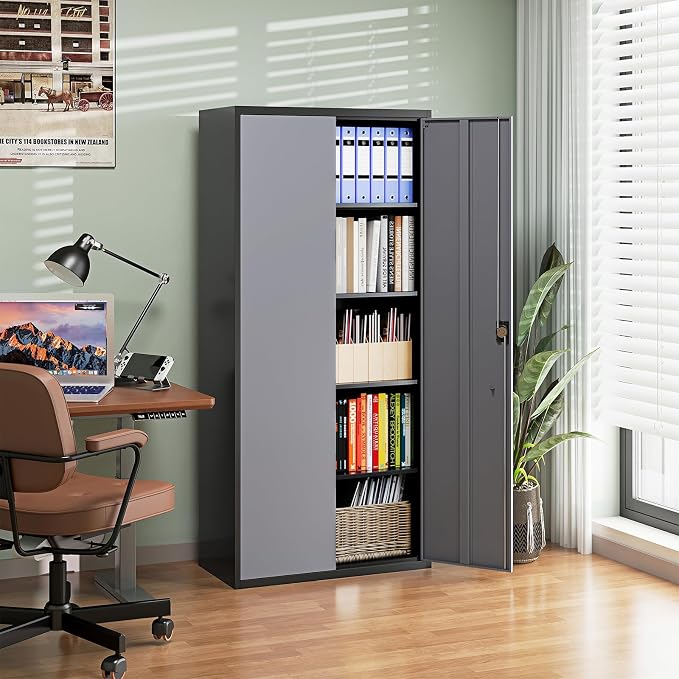 Letaya Metal Garage Storage Cabinets with Lock Door and Adjustable Shelves, Steel Tool Cabinets for Home,Office,Warehouse Organisieren (Black Grey, 72" H)