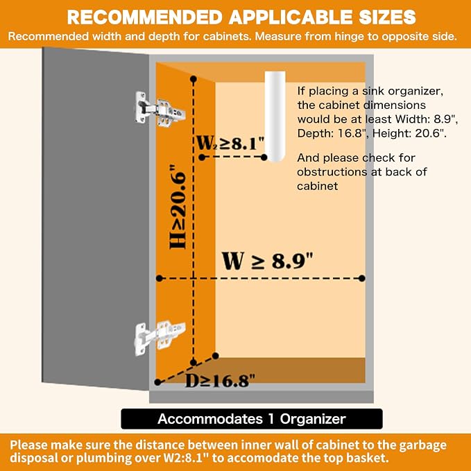 Under Sink Organizer, 2 Tier Under Sink Organizers and Storage, Adjustable Height, Slide out Metal Cabinet Organizers, Pull out Cabinet Storage Drawer Shelf for Kitchen Bathroom (White, 2 Pack)