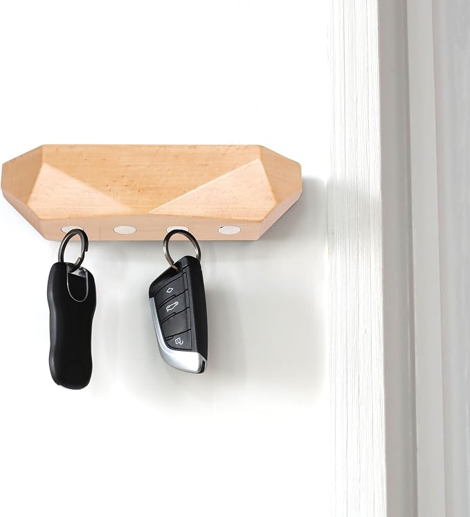 Key Holder Wall Mount Magnetic Key Holder Key Rack Key Hanger Key Hooks for Wall, Home Decor, House Decor, Apartment Decor, Living Room (Wood)