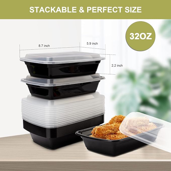 Ezalia 15 Pack- Meal Prep Containers 32oz, Plastic Food Prep Containers Reusable, Leakproof To Go Food Containers with Lids, BPA-Free, Microwave/Dishwasher/Freezer Safe