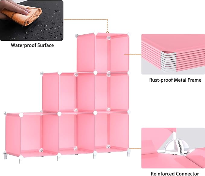 HOMIDEC 6-Cube Storage Shelf, Storage Bookcase Bookshelf with Metal Hammer, Storage Cubes Organizer Cabinet for Kids, Closet, Bedroom, Bathroom, (11.8x11.8x11.8 inch), Light Pink