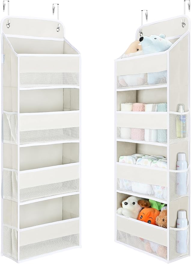 Yecaye Over the Door Organizer, 35.2lbs Load Toy Stuffed Animal Storage, Bathroom Organizers and Storage for Nursery Newborn Baby Essential Stuff Dorm Room Essentials, Cream White 4 Tier