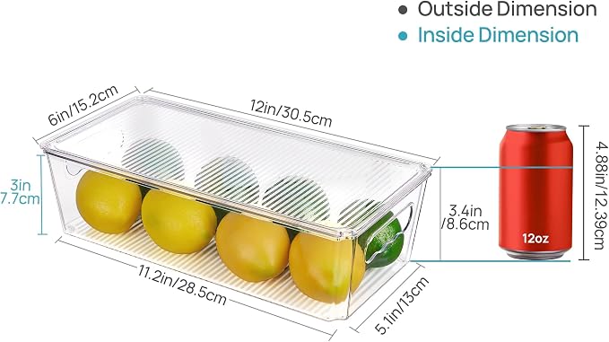 Vtopmart 12pcs Clear Stackable Storage Bins with Lids | BPA-free food-grade PET, Stackable with Lids Included, Easy to Move, For Fridge Freezer Pantry Cabinet Kitchen Organization