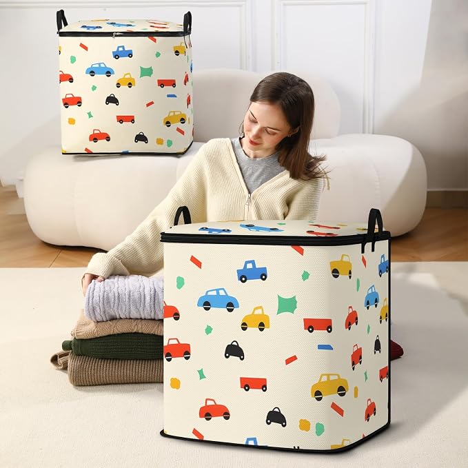 2pcs blanket storage bag for under bed,closet organizers 95L | quilt duvet sweater sheet bedding pillow clothes storage for closet,dorm moving essentials containers with portable handles