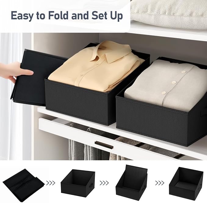 DIMJ Closet Storage Bins 12 Pack - Fabric Storage Baskets for Shelves, Collapsible Clothes Organizer with Handles, Trapezoid Shelf Organization Storage Cubes for Purse, Toys, Books, Towel, Clothes