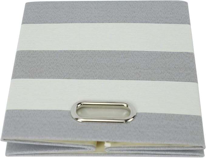 11x11 Storage Cubes Collapsible Fabric Bins Set of 4,Grey-white Striped | Fabric Storage Drawers Cubby Organizer Bins Striped Container for Organizing Home Office Wardrobe Closet Shelf