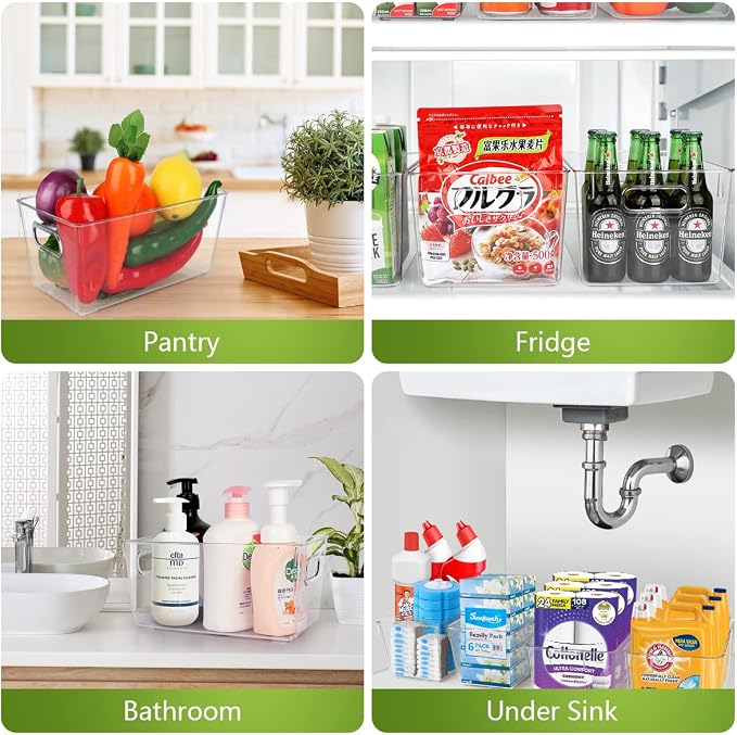 Set Of 10 Refrigerator Pantry Organizer Bins, Clear Plastic Food Storage Bins for Kitchen, Countertops, Cabinets, Fridge, Freezer, Bedrooms, Bathrooms, Fridge Organizer Bins Pantry Storage Containers