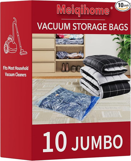 MEIQIHOME Vacuum Storage Bags, Space Saver Sealer Bags,Vacuum seal bags for clothing, Pillows, Comforters, Blankets, Bedding,Travel,10 Jumbo