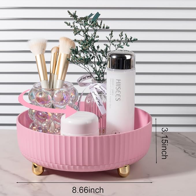 360 Rotating Makeup Perfume Organizer Skincare Tray, Small Pink | 360 Degree Spinning Lazy Susan Organizer Lotion Cosmetics Storage for Dresser, Vanity, Bathroom Countertop