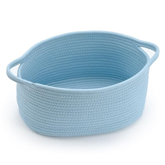 Happyiren Baby Blue Cute Woven Storage Basket with Handle, Baskets for Gifts Empty, Gift Baskets for Valentines Day, Baby Shower, Burr, Raffle Fundraiser, Decorative Organizer Box for Baby Toy Pet