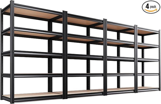 4-Pack Garage Shelving for Large Storage & Whole Home Organization, 78" H x 46" W x 20" D 5-Tier Adjustable Metal Storage Rack for Tools, Storage Bins, Bulk Items, Garage, Pantry & Workshop