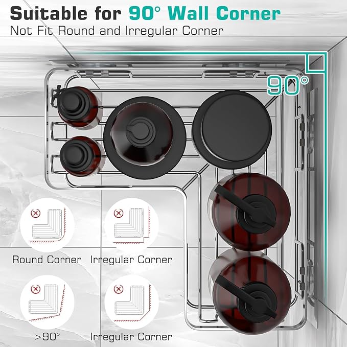 YASONIC Corner Adhesive Shower Caddy, with Soap Holder and 12 Hooks, Rustproof Stainless Steel Bathroom Organizer, No Drilling Wall Mounted Rack, Brushed Silver, 3-Pack