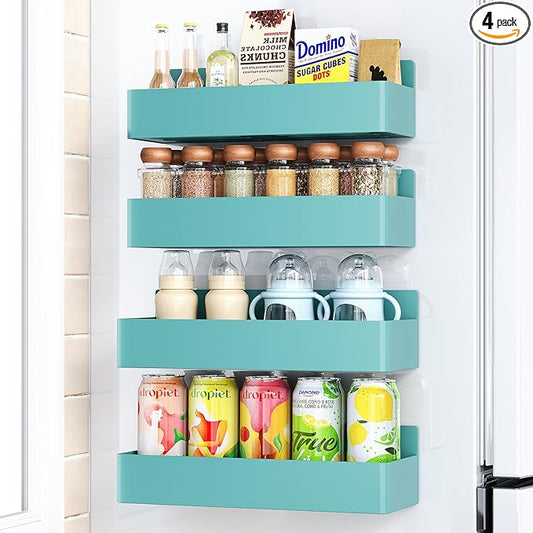 Mystozer Magnetic Spice Rack for Refrigerator, Kitchen Organizer and Storage Shelf, Blue (4 Pack)…