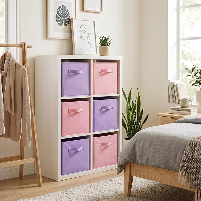 ShellKingdom Storage Bins, Foldable Fabric Storage Cubes And Cloth Storage | Storage Organizer For Closet And Toys, 10.5x10.5x11 INCH, 6 Pack (Lavender+Pink)