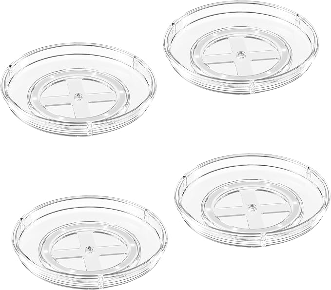 LAMU 4 Pack 9.25in Lazy Susan Organizer, Clear Lazy Susan Turntable for Cabinet, Refrigerator, Table Top, Kitchen, Bathroom, Pantry Organizers and Storage