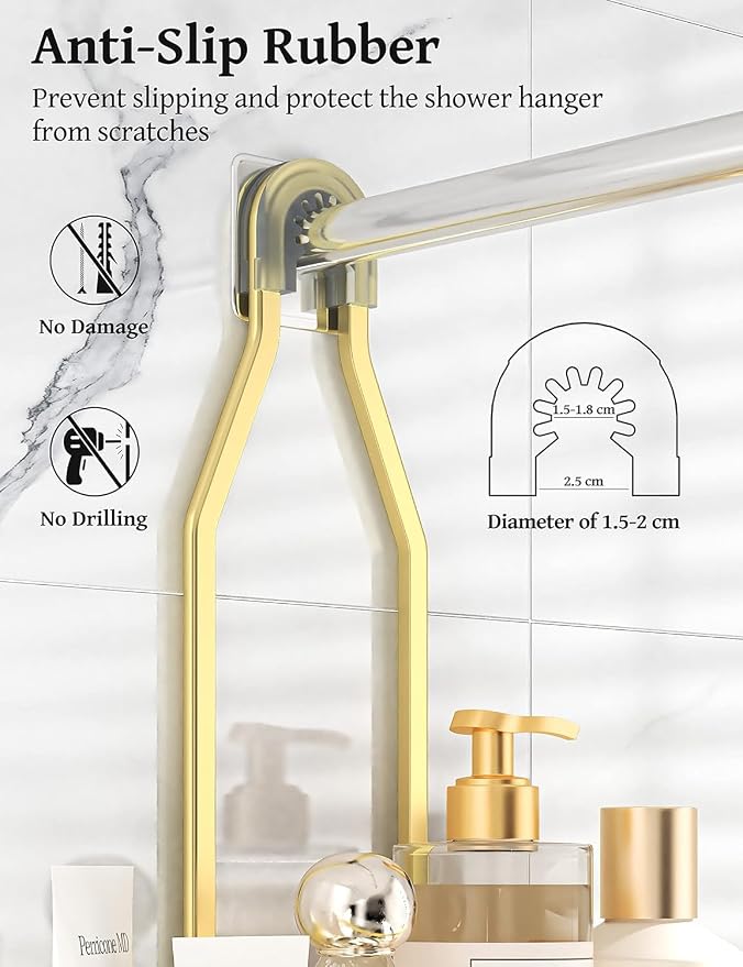 YASONIC Never Rust Shower Caddy Hanging, Aluminum Shower Racks for Inside Shower, 3-Tier Shower Organizer Hanging Over Shower Head with Hooks and Soap Holder, Gold