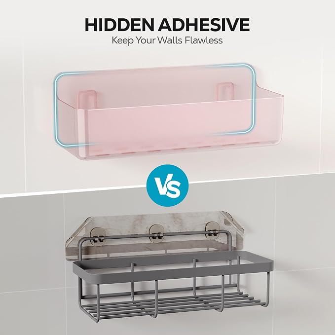 Nieifi Adhesive Shower Shelves, Pink, 5 Pieces | Rustproof ABS, Large Capacity, Removable Design, Easy-Clean, No Drilling Shower Organizer for Bathroom Storage & Home Decor