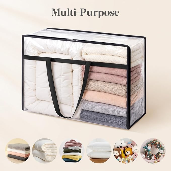 Lifewit 3 Pack Clear Blanket Storage Bags, 60L Plastic Comforter Storage Bag, Vinyl Foldable Moving Bags with Zipper, Clothes Storage Bags, Closet Organizers for Bedding, Duvet