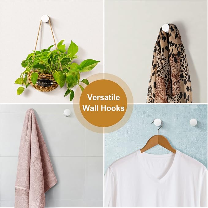bsdonte 12 Pack Wood Wall Hooks, Modern Decorative Coat Hooks Wall Mounted, Handmade White Hat Hooks Heavy Duty Entryway Wall Hangers for Hanging Towels Robes Purses (White)