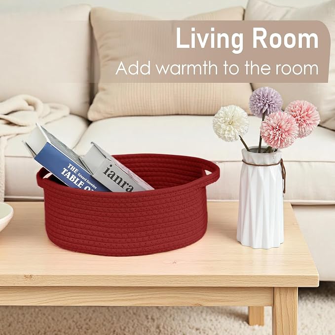 JMvicyroam Small Woven Basket, Empty Gift Basket, Red/1 Pack | Small Gift Basket, Cotton Rope, 12 x 8 x 21 in, Handles, Includes Ribbon and Bag, Birthday Gift Basket