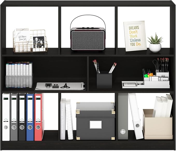 Furinno DALY Book Shelf, 8-Cube Bookshelf, Horizontal Cube Storage Organizer Bookcase, 10.9 x 47.2 x 39.4, for Living Room, Bedroom, Home Office, Espresso