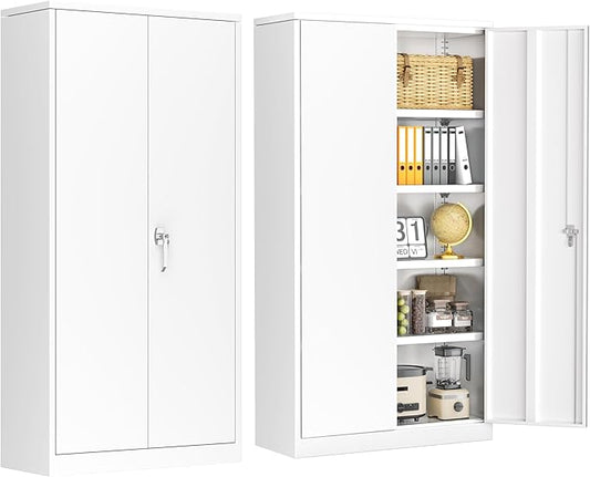 INTERGREAT Metal Lockable Storage Cabinet, 72” H Storage Cabinet with 2 Doors and 4 Adjustable Shelves for Office, Home, Garage, Pantry (Assembly Required, 18”D, White)