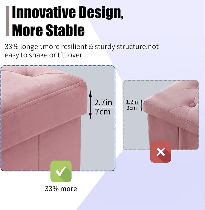 BRIAN & DANY 43 Inches Folding Storage Ottoman Bench, Velvet Ottoman with Storage for Living Room, Bedroom, Entryway, Ottoman Foot Rest, End of Bed Bench (Dusty Pink)