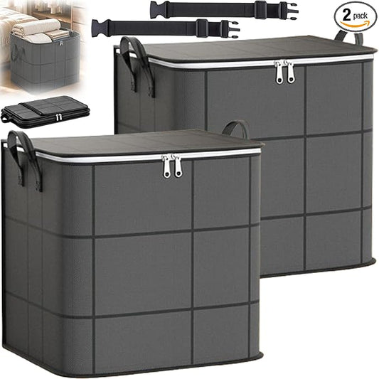 Spacious Moving Foldable Storage Bin with Reinforced Handles & Zipper，M：2 | XXL Foldable Large Capacity Storage Bag for Bedding, Blankets and Seasonal Clothes