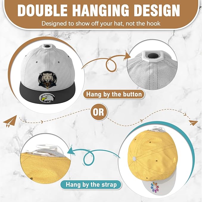 Niunuerga 36 Pack Adhesive Hat Hooks for Wall, Super Strong Hat Rack for Baseball Caps, Minimalist Hat Organizer Display for Home Decor, Hat Hangers Holder for Wall, Door, Closet, No Drilling (White)