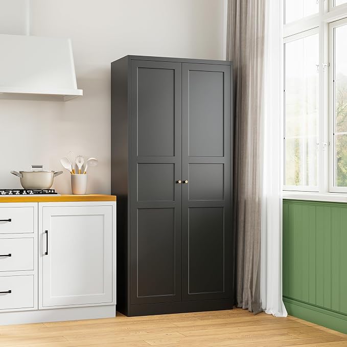 Letaya Black Storage Cabinet with Adjustable Shelves-Metal Home Kitchen Pantry Cabinets with Doors,Organization Locker for Cupboard/Bedroom/Dining/Living/Bathroom/Office/Garage Room