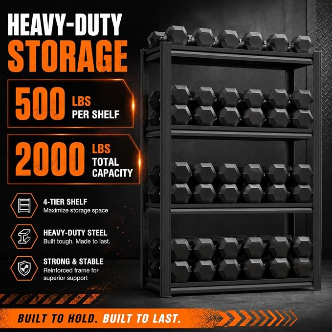 Garage Shelving 4 Tier Heavy Duty Metal Storage Rack Adjustable Shelf | 2000 lbs capacity steel organizer with adjustable shelves for pantry, kitchen, basement, closet and warehouse storage
