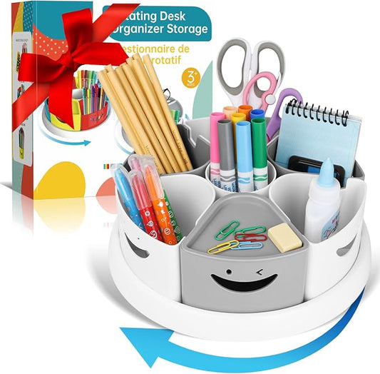 MeCids Art Supply Organizer Rotating Desk Organizer Pen Holder (10 IN) | 360 Rotating Storage Organizer Desk Organizers Pen Holder Lazy Susan Caddy with Removable Bins for Home School Art Supply