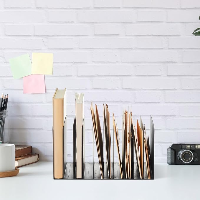 Suzile Metal Desk File Organizer 10 Compartments Metal Desktop Organizer File Sorter Office Organization File Holder for Home Classroom, Vertical File Organizer, 10.63 L X 5.79 W X 5.41 H