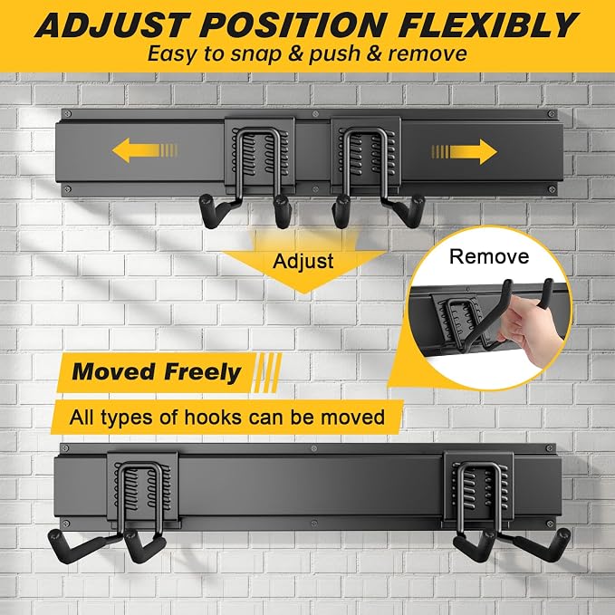 99 Inches Garage Storage, UUP Garage Organization, Wall Mount Garden Tool Organizer, Max 1000lbs Adjustable Metal Hook, Yard Shed Hanging Utility Rack, Heavy Duty Shelving for Rake Broom Mop Snowboard