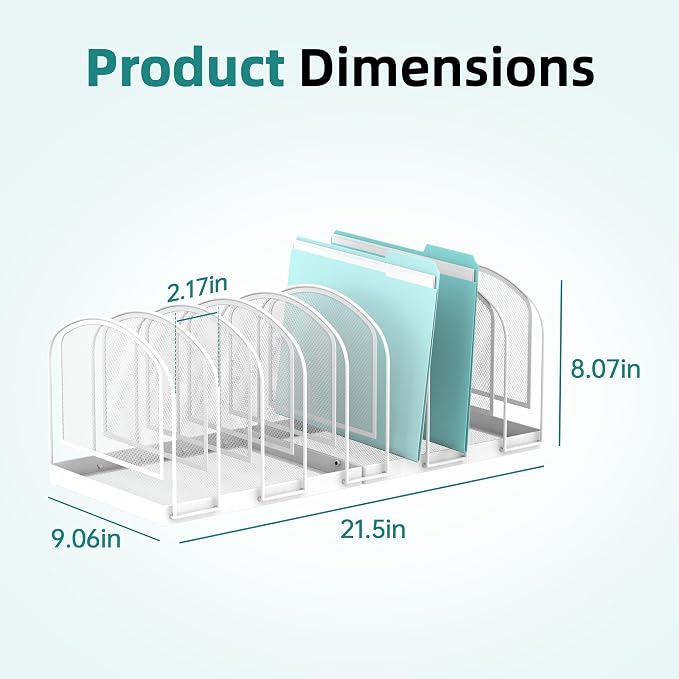 SUPEASY 9-Section File Organizer for Desk, Metal File Folder Holder, White | 9 Vertical Compartments with Sturdy Metal Base for Office Documents Books Magazines and Laptop