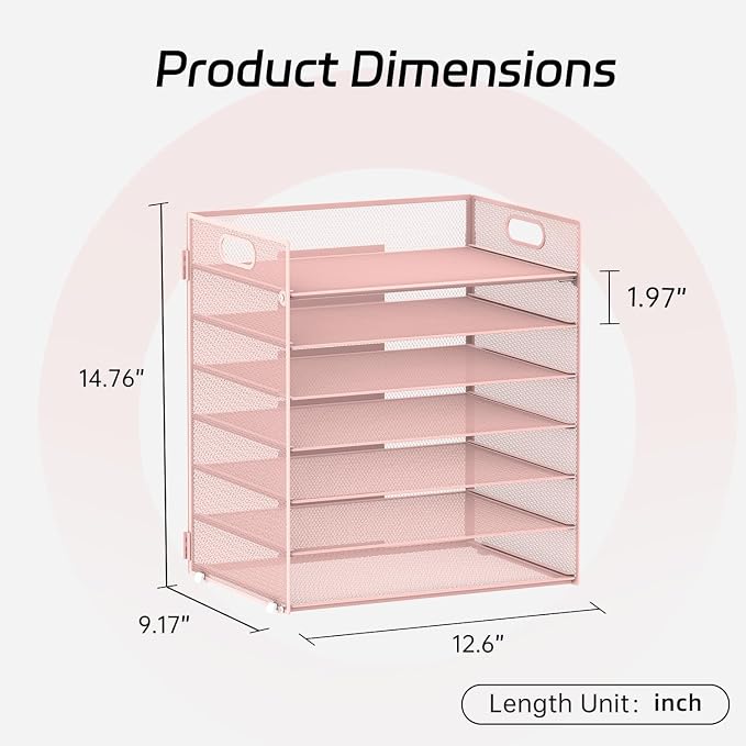 7 Tier Paper Organizer for Desk with Letter Trays & Handle | Black Desk File Organizer with Handle for Sorting Papers, Files, Folders, Mail, Bills and Office Supplies