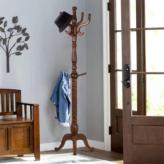 Bekrvio Freestanding Coat Rack Stand with 8 Hooks, 79", Premium Ash Wood | Heavy Duty, Floor Standing, For Entryway Corner, Hallway, Bedroom, Load 160lbs