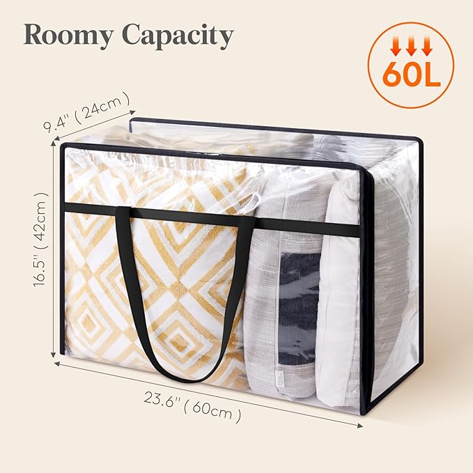 Lifewit 6 Pack Clear Clothes Storage Bags, 60L Plastic Blanket Storage Bag, Vinyl Foldable Moving Bags with Zipper, Closet Organizers and Storage Containers for Bedding, Duvet, Comforter