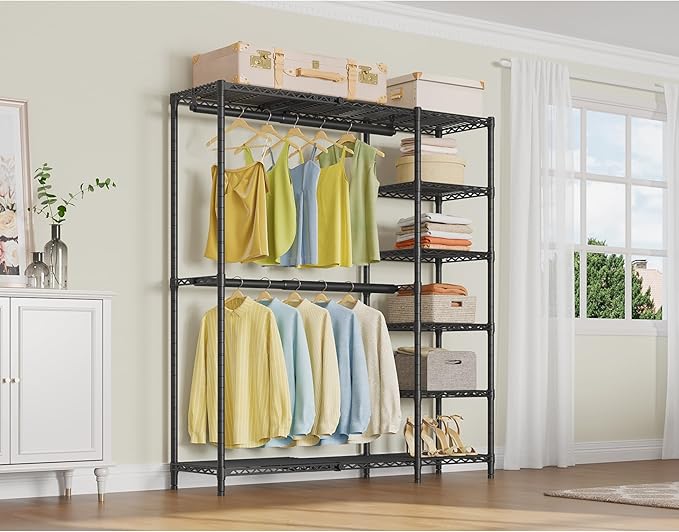 VIPEK X2 Expandable Clothes Rack Portable Closet Organizer System Black | Heavy Duty Closet Racks Adjustable from 3'3" to 4'8" with Shelves and Hanger Rods Reach-in Clothing Rack for Hanging Clothes