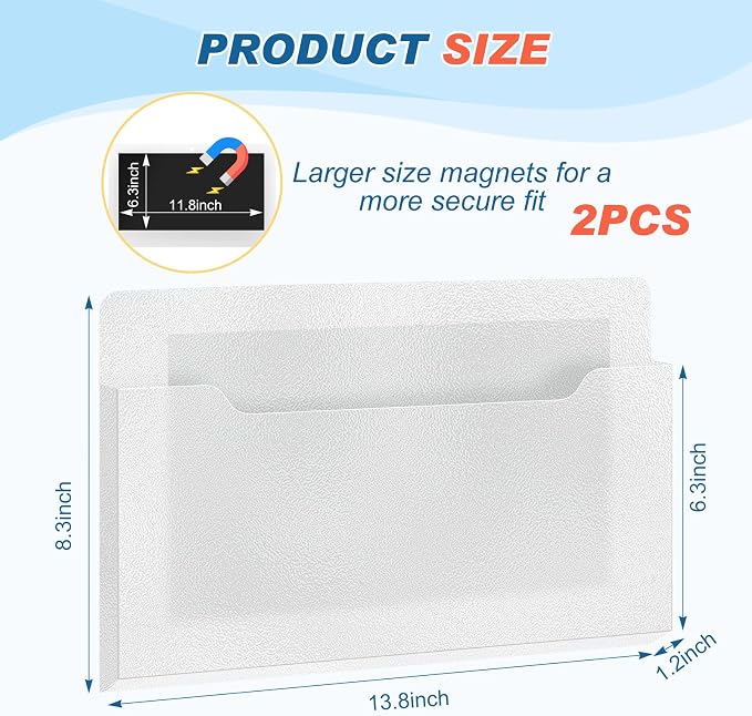 Feifeiya 2 Pcs Magnetic File Folder Wall Hanging Holder Large Pocket Paper Magazine Mail Organizer for Refrigerator Classroom Locker Whiteboard
