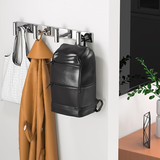 Wall Mounted Coat Rack-4 Hooks, Heavy Duty Stainless Steel Wall Hooks for Towel Coat Bag, Hat Rack Hanger Coat Hooks Towel Racks for Bathroom Entryway Kitchen Hotel (Glossy Chrome, 1 Pack)