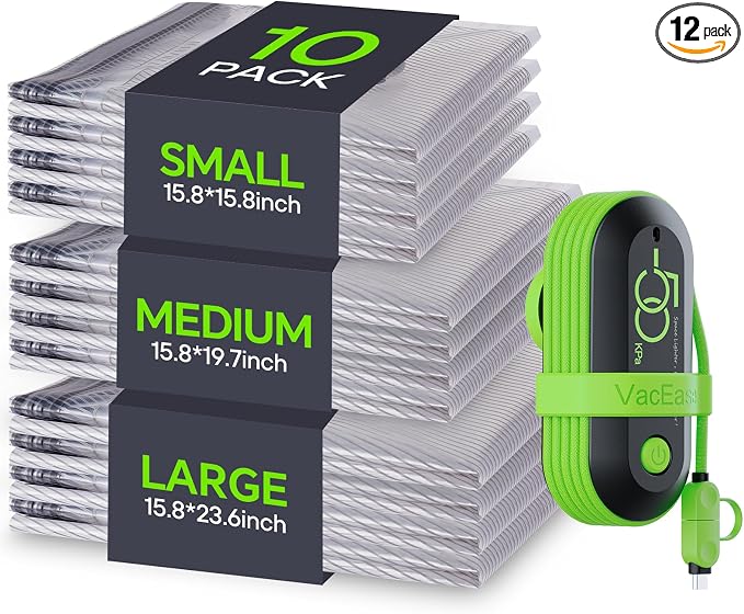 Vacbird Vacuum Bags for Travel with USB Pump, 10 Pack Carry-on Size Compression Packing for Luggage and Suitcase, Space Saver Bags for Clothes and Clothing Travel