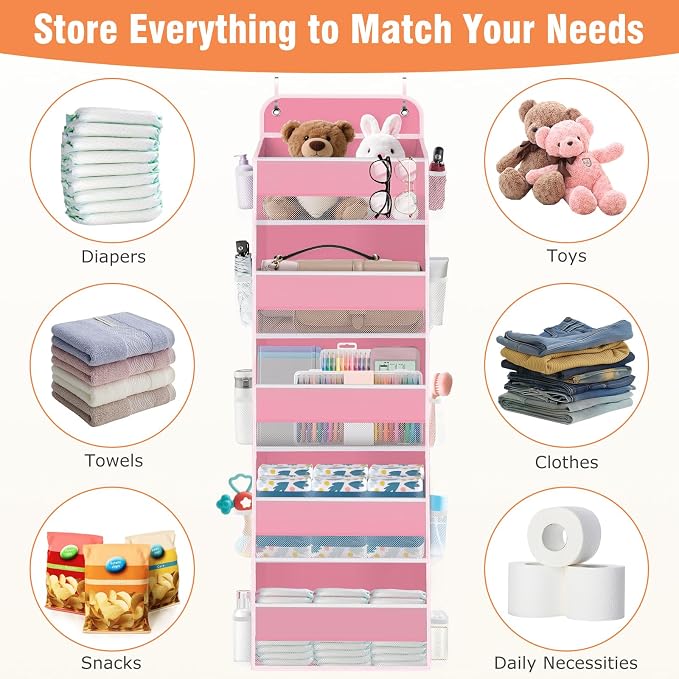 Over The Door Organizer Storage Large Capacity Hanging Bedroom Storage | 5 Shelves, 40 LB Capacity, Foldable Mesh Design, Clear Window, Sturdy, Large Storage Organizer for Nursery, Pantry & Closet