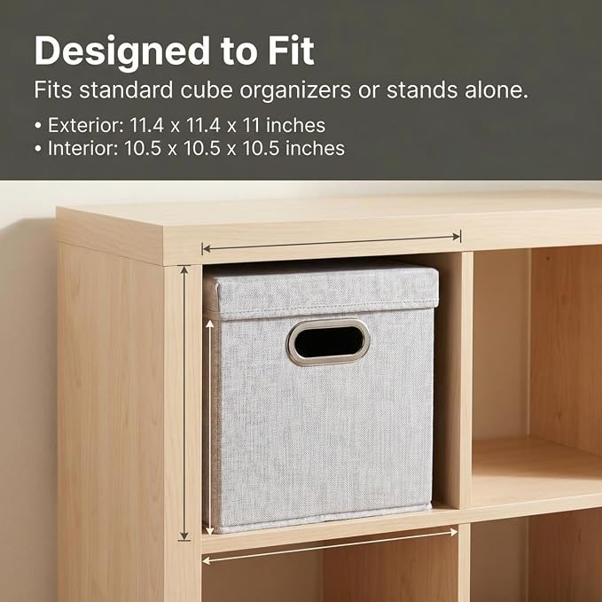 Household Essentials 804-1 Café Cube Bin Storage Set with Lids and Handles | 2 Pack | Silver Linen