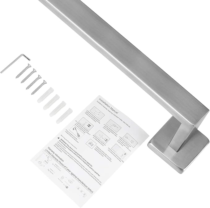 NearMoon Towel Bar, Bath Accessories Premium Thicken Stainless Steel Square Shower Towel Rack for Bathroom, Towel Holder Wall Mounted (1 Pack, Brushed Nickel, 16 Inch)